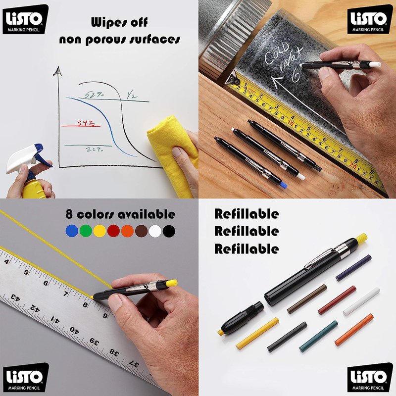 Refillable China Marking Pencils - Black Wax Markers for Non-Porous Surfaces (24)