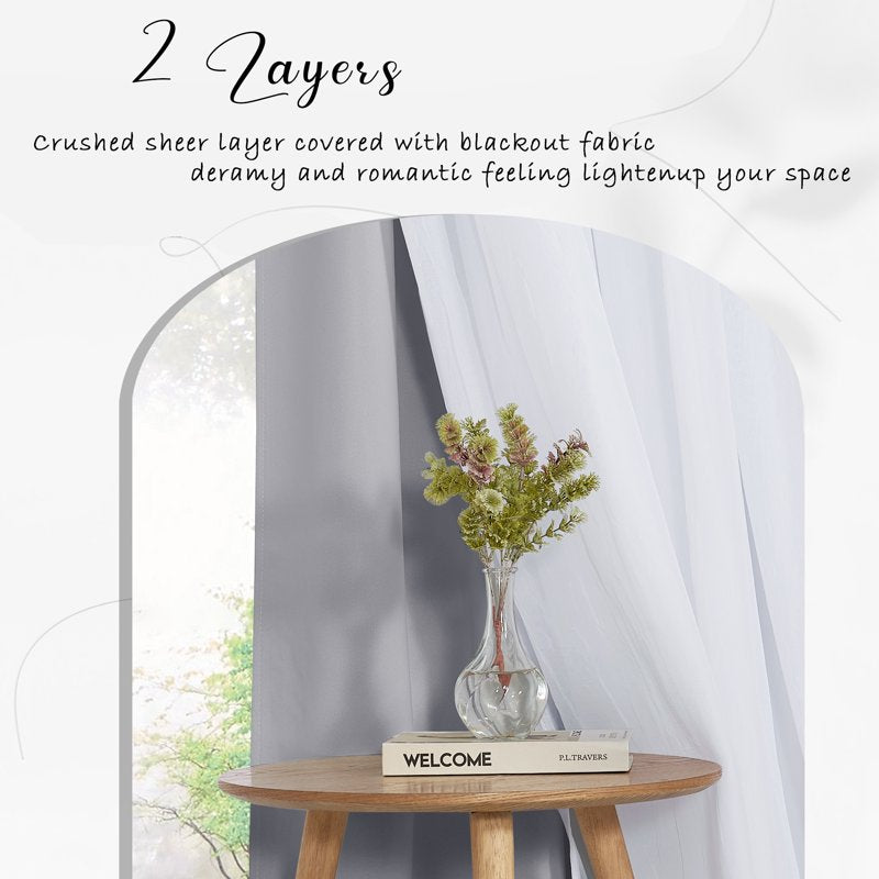 Double Layer Blackout Curtains for Bedroom with Sheer Layer - Thermal Insulation Drapes Set of 2