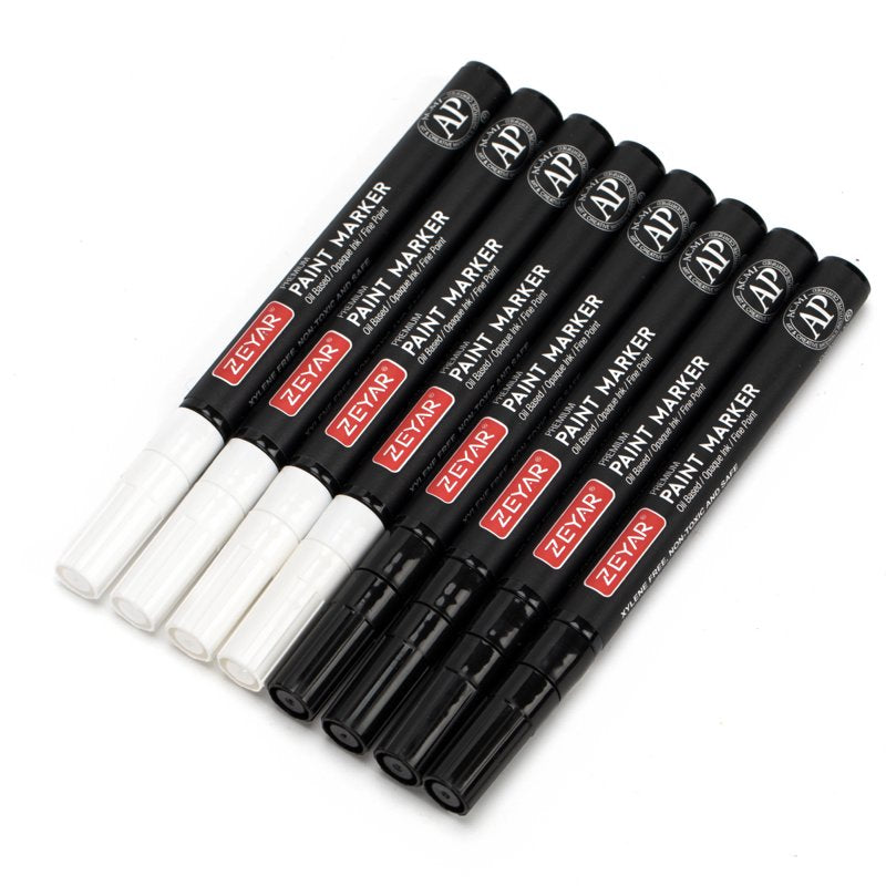 Permanent Oil-Based Paint Markers for Rock, Wood, Glass & Metal - Black & White Set