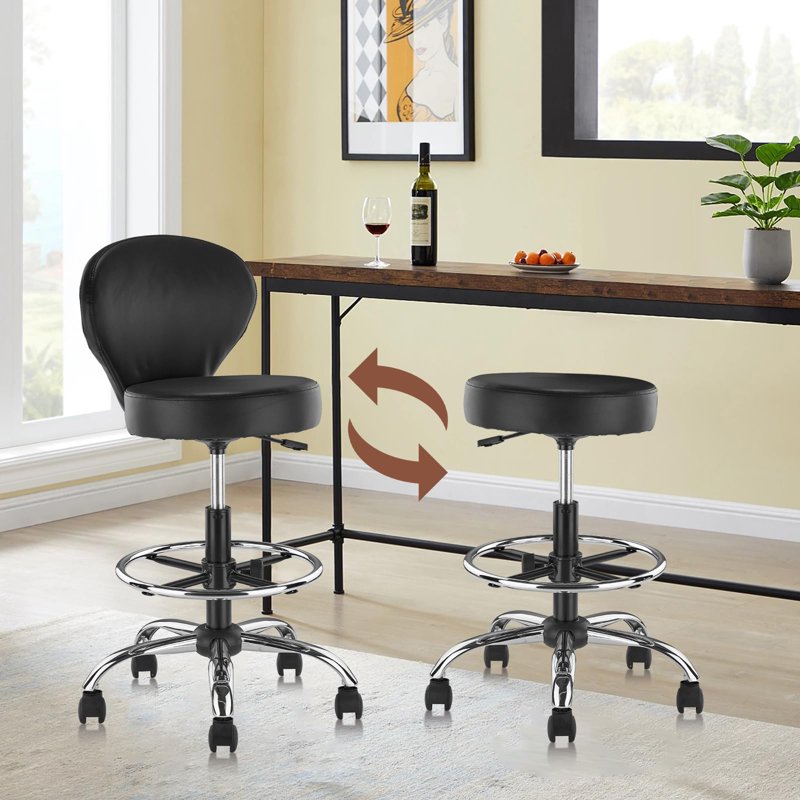 Drafting Chair Rolling Swivel Stool with Back Support & Foot Rest - Adjustable Hydraulic Office & Salon Stool