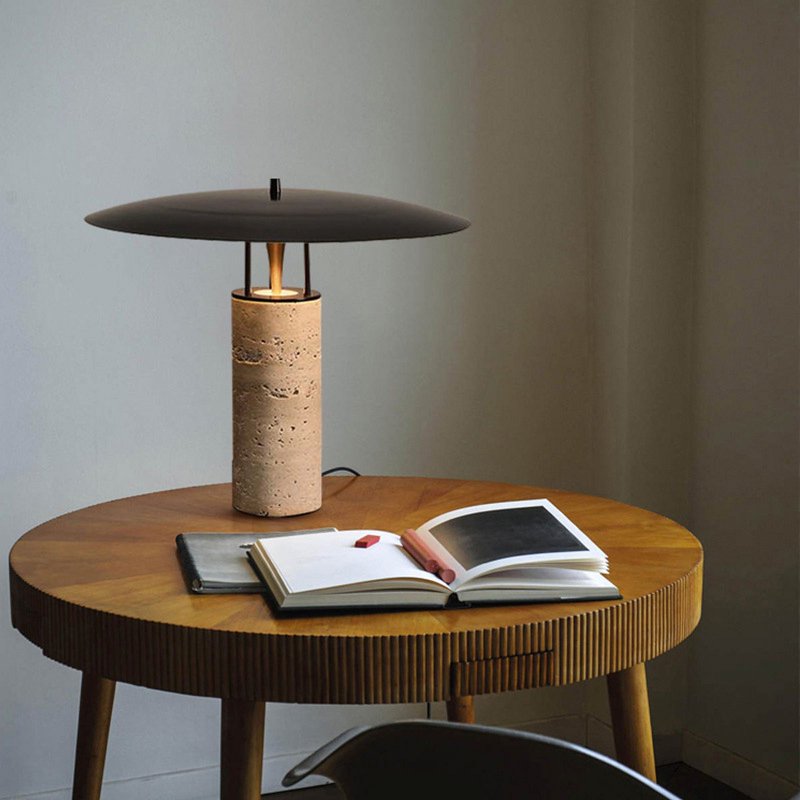 Nordic Designer Table Lamp for Bedroom Living Room - Brass & Travertine Finish