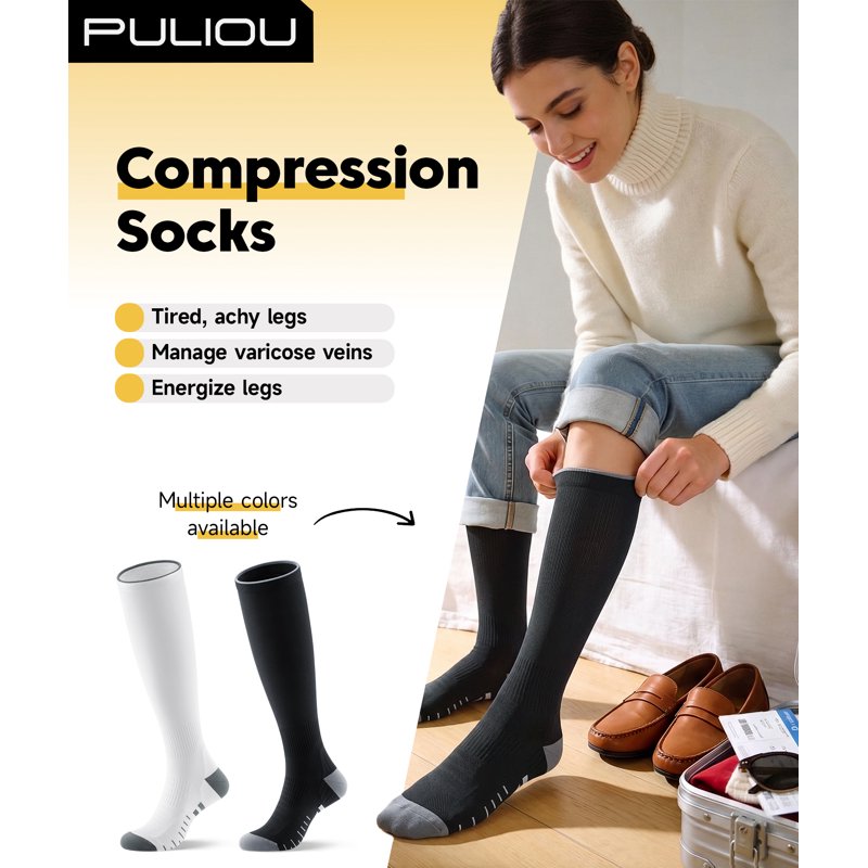 Unisex Compression Socks 20-30mmHg Support for Travel Running Sports