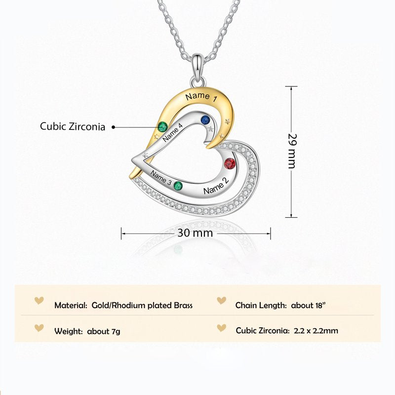 Personalized Brass Family Necklace for Women with Birthstones & Names