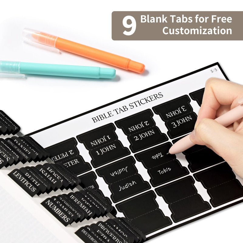 Bible Tabs for Study Bible - Large Print Repositionable Index Labels - Black