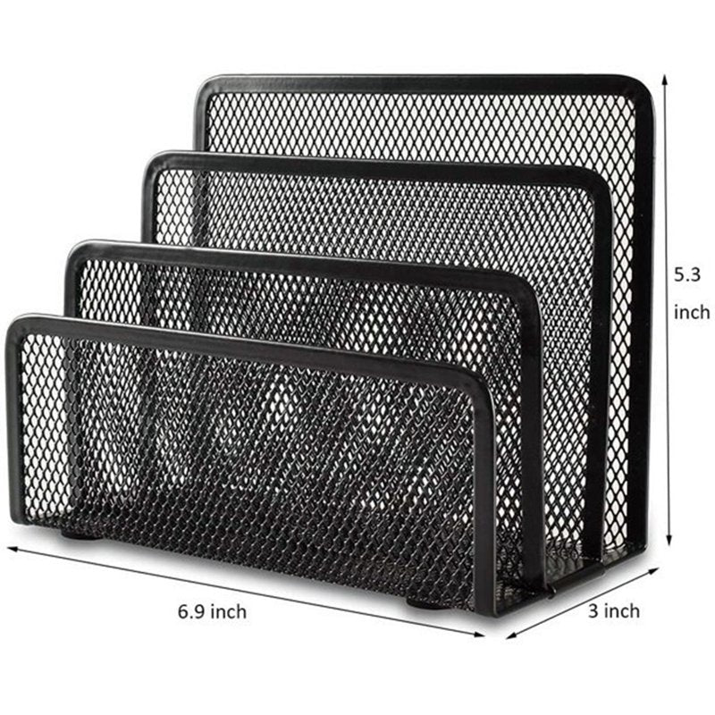 Desk Mail Organizer with 3 Compartments - Metal Mesh Office Storage Bin