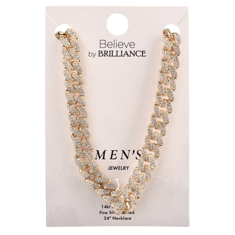 Men's Goldtone CZ Chain Necklace with Curb Style Link and Lobster Claw Clasp