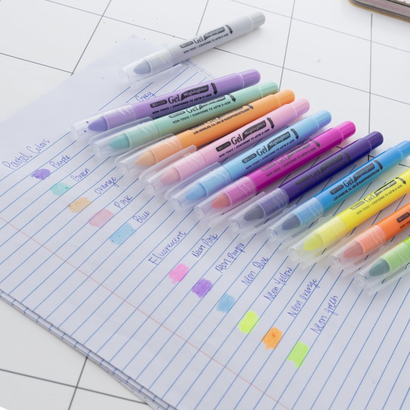 Bazic 12-Pack Classic Pastel Gel Highlighter Pens - No Bleed Bible Highlighter