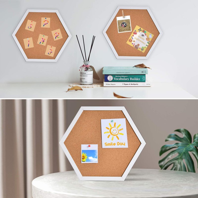 Hexagon Cork Bulletin Board Set - 4 Pack White Wall Cork Tiles for Office & Home