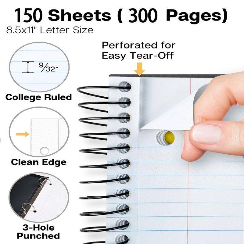5-Subject Spiral Notebook with Removable Dividers 300 Pages College Ruled