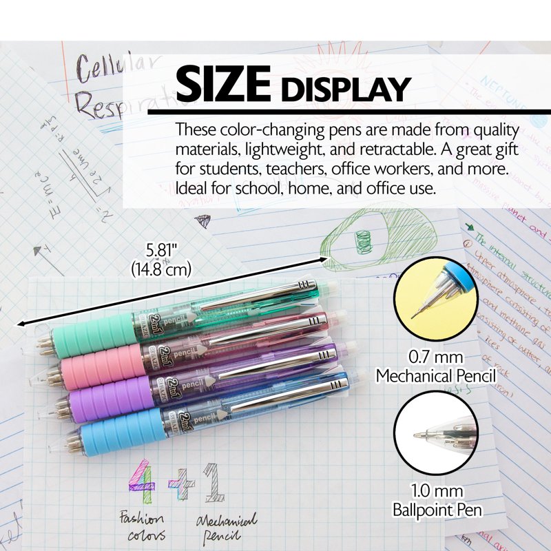 2-in-1 Mechanical Pencil & 4-Color Pen Set - Refillable, Cushioned Grip
