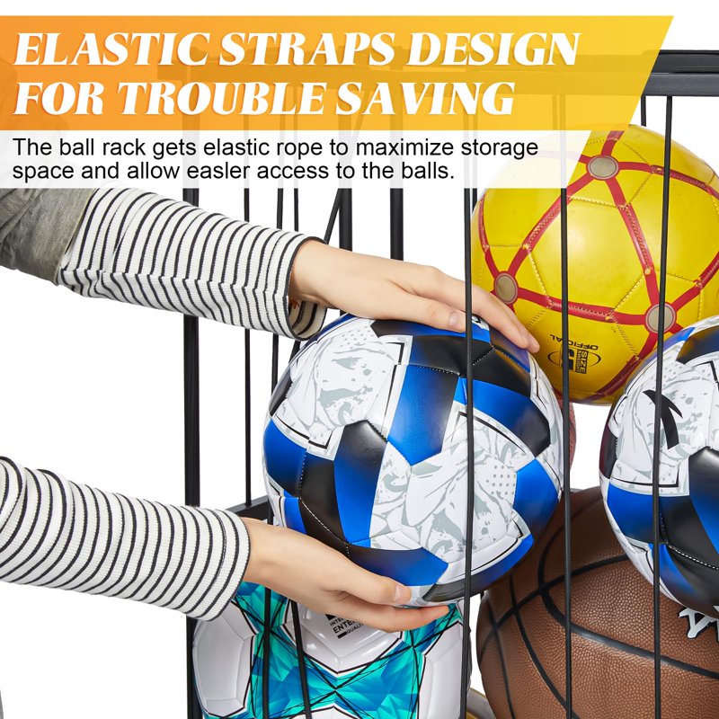 Wall & Floor Ball Rack Organizer for Sports Balls - Holds Up to 8 Large Balls