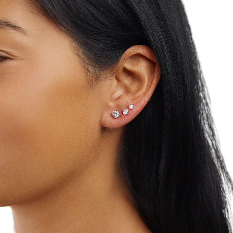3-Piece Cubic Zirconia Stud Earrings Set in Rose Gold over Sterling Silver for Women & Teens
