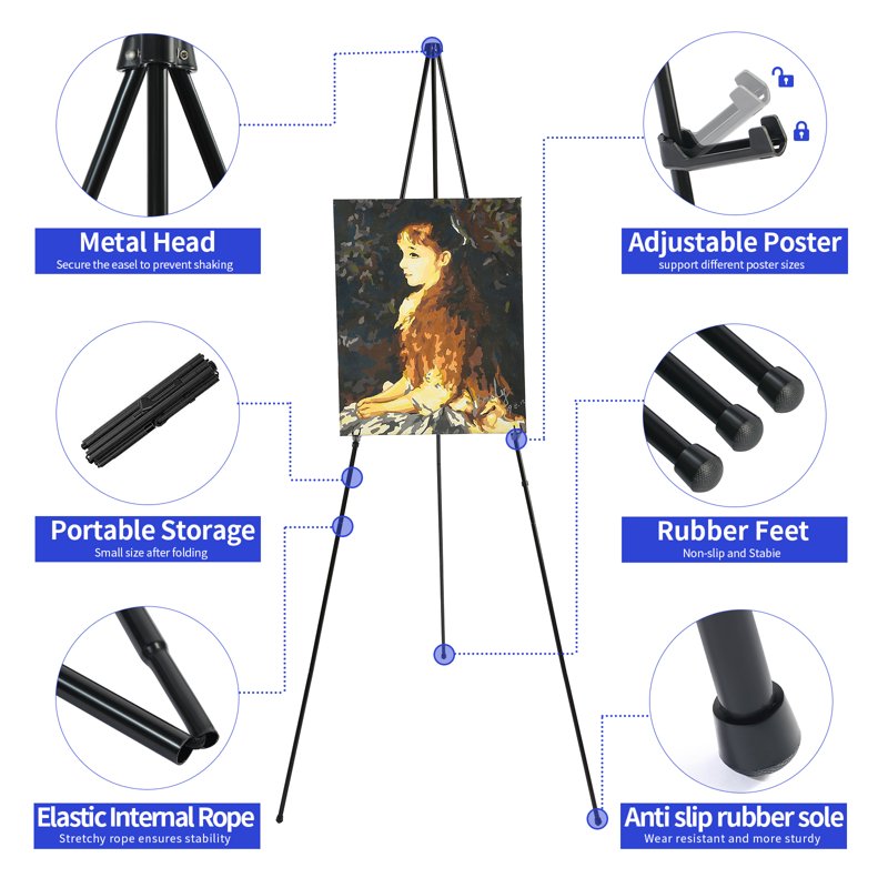 Adjustable Art Easel Stand with Clips & Carry Bag - Portable Folding Display Stand for Painting & Signs