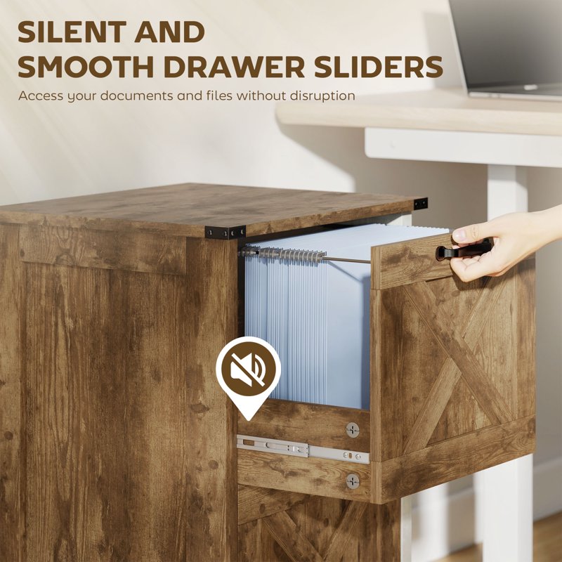 Rustic Farmhouse 2-Drawer File Cabinet with Barn Doors - A4/Letter Storage