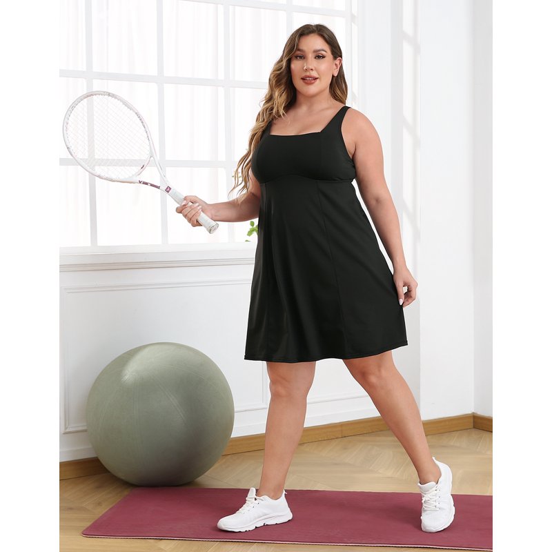 Plus Size Athletic Dress with Built-In Shorts and Shelf Bra