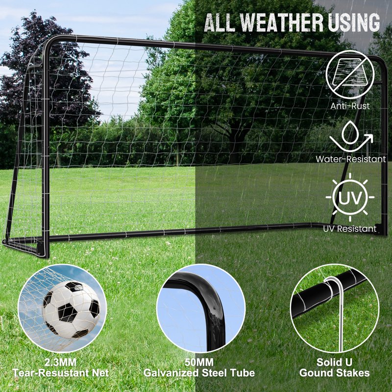 12'x6' Black Soccer Goal Set (B-50 Tube) Portable Backyard Training Equipment