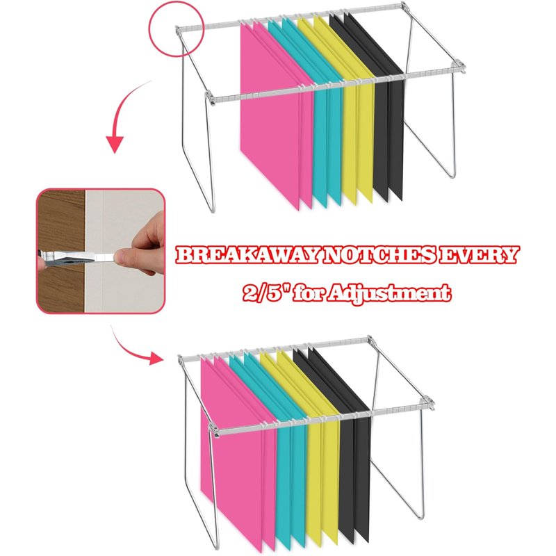 Heavy Duty Steel Hanging File Frame - Adjustable Letter Size Organizer, 2 Pack