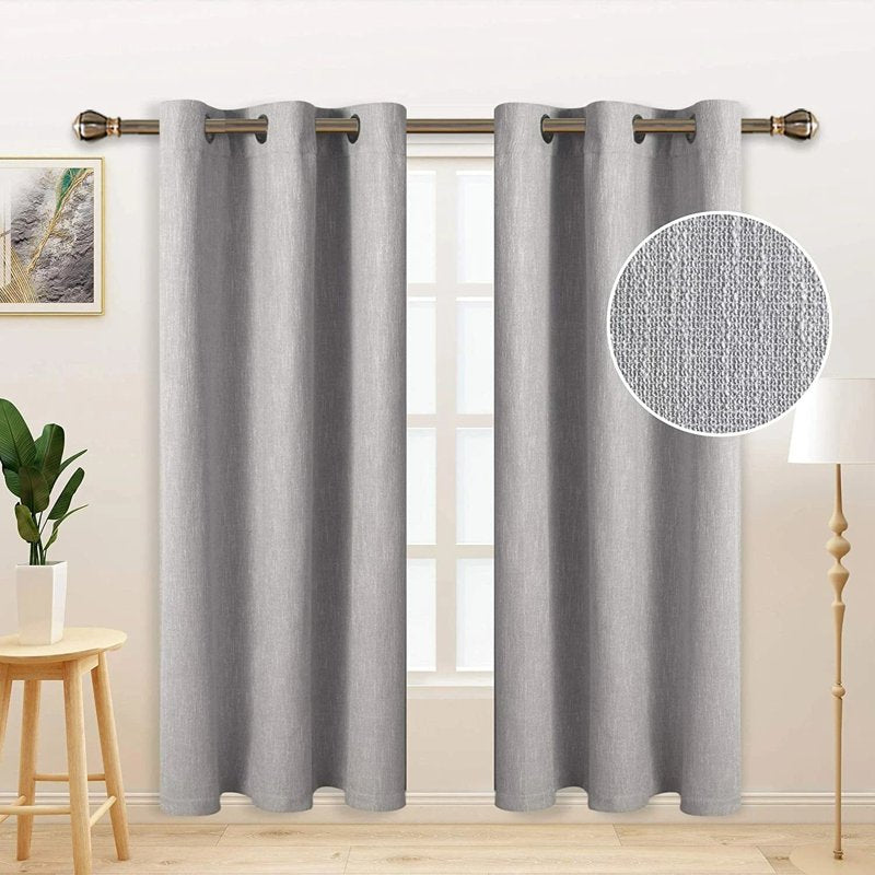 Grey Burlap Linen Blackout Window Curtain Panel - Thermal & Privacy Insulated 100 x 84 inches