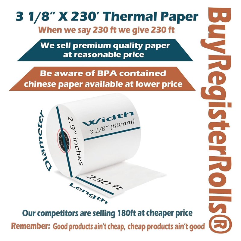 Thermal Receipt Paper Rolls 3 1/8 x 230 55 GSM Honeycomb BPA Free 50 Rolls