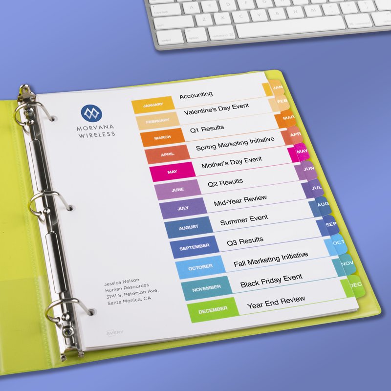 Avery Jan-Dec Binder Dividers with Tabs - Printable Organization Sheets
