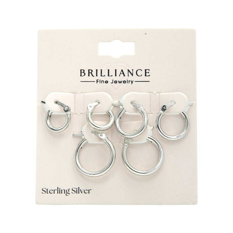 Sterling Silver Hoop Earrings Set with Click Top Closures - 3 Sizes