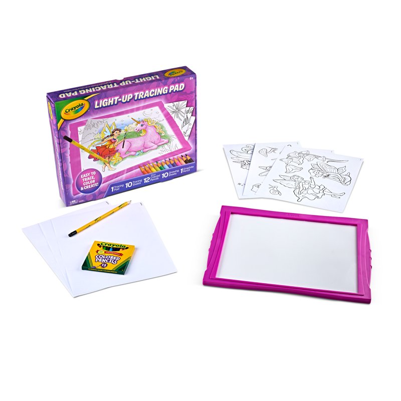 Light-Up Tracing Pad for Kids & Artists - Pink Art & Craft Toy with Colored Pencils, Drawing Sheets