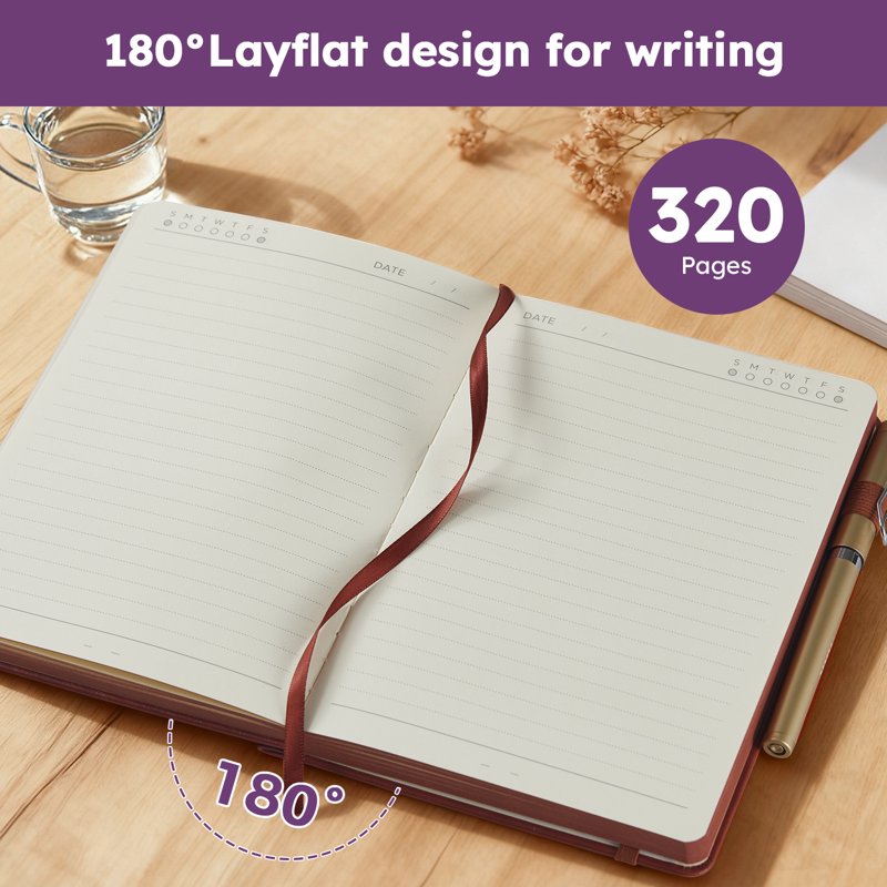 Vintage Leather Cover A5 Hardcover Journal Notebook - 320 Pages, Inner Pocket, Lined for Writing & Journaling
