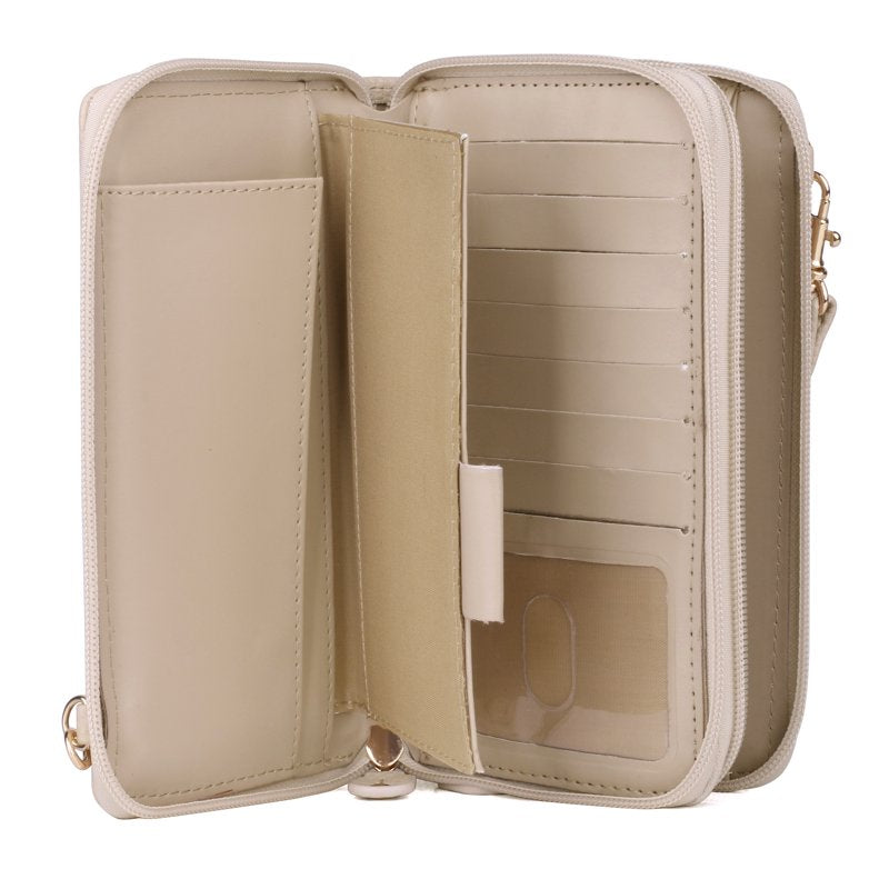 Vegan Leather RFID Double Zip Organizer for Women with Multiple Card Slots