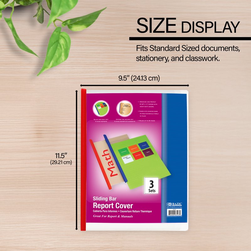 Clear Front Report Covers with Sliding Bar 3 Pack - Letter Size Organizer