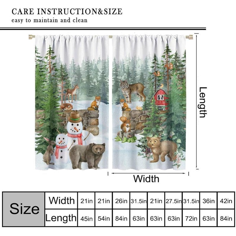 Kids Animal Curtain Set - Watercolor Squirrel Hare Bear Bird Pattern, Insulated Window Drapes for Nursery & Bedroom, 55x39 Inches
