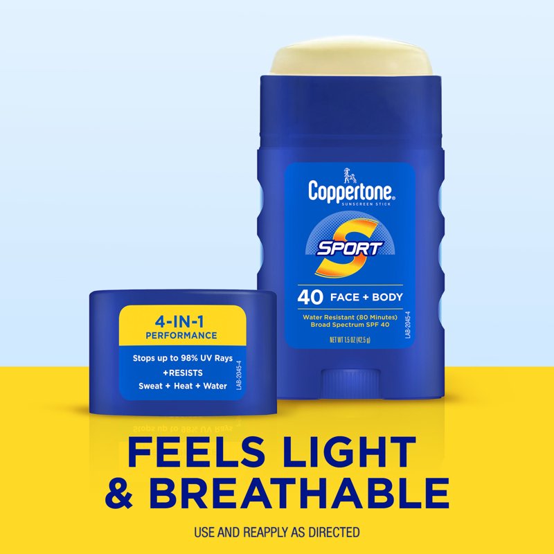 Travel Size Sunscreen Stick SPF 40 for Face & Body, Water Resistant, Hypoallergenic