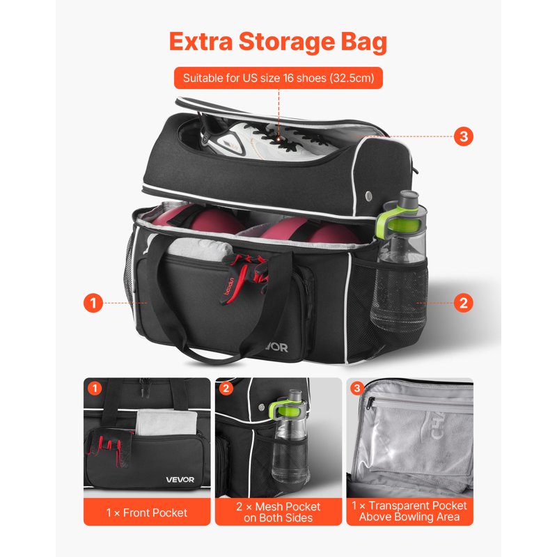 2-Ball Roller Bowling Bag with Shoe Compartment & Wheels - Durable Travel Case