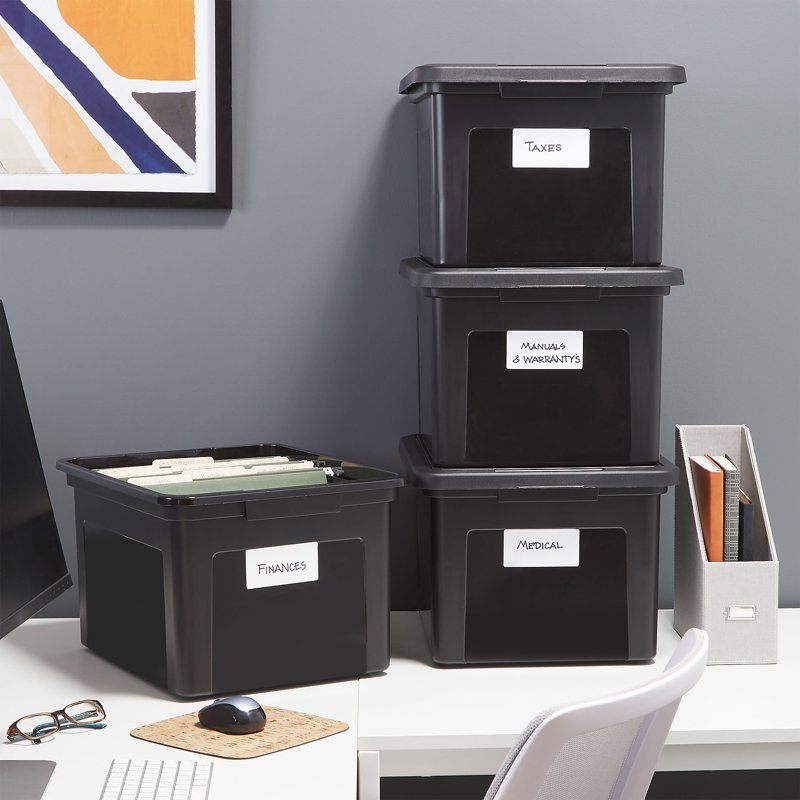 Stackable Plastic File Box for Letter and Legal Files with Lid and Handles