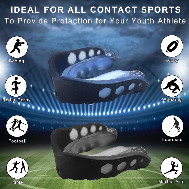 Shockproof Football Mouth Guard with Strap - Triple-Layer Impact Protection