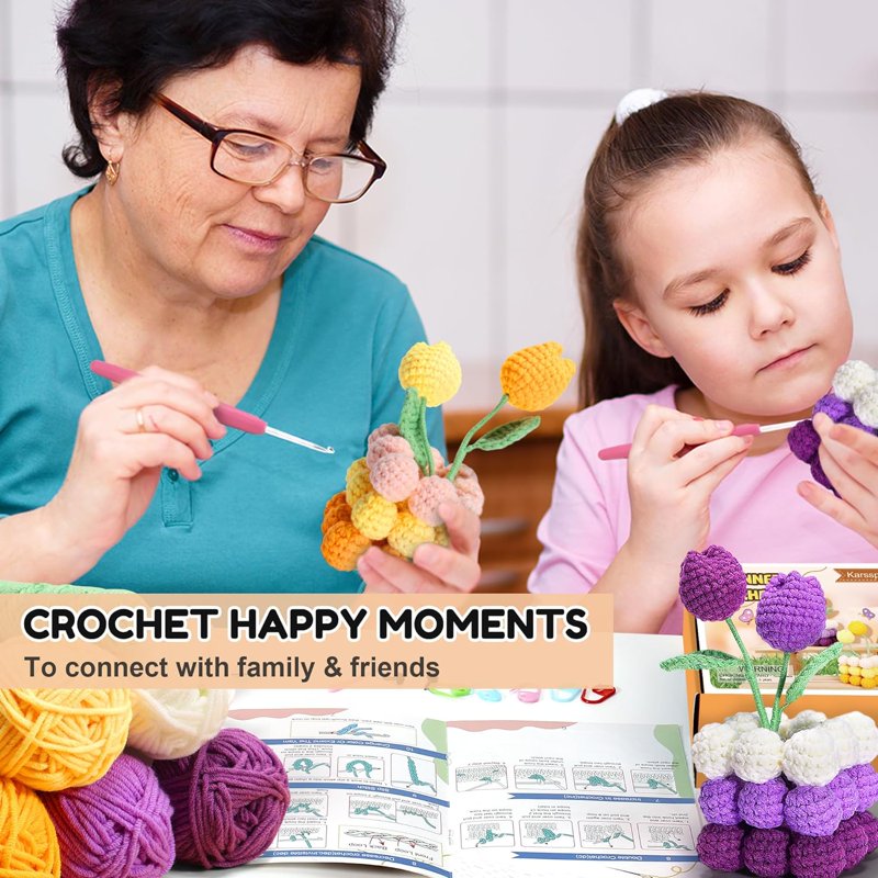 Beginner Crochet Kit with Hook and Tutorials for Creating Potted Tulip Plants
