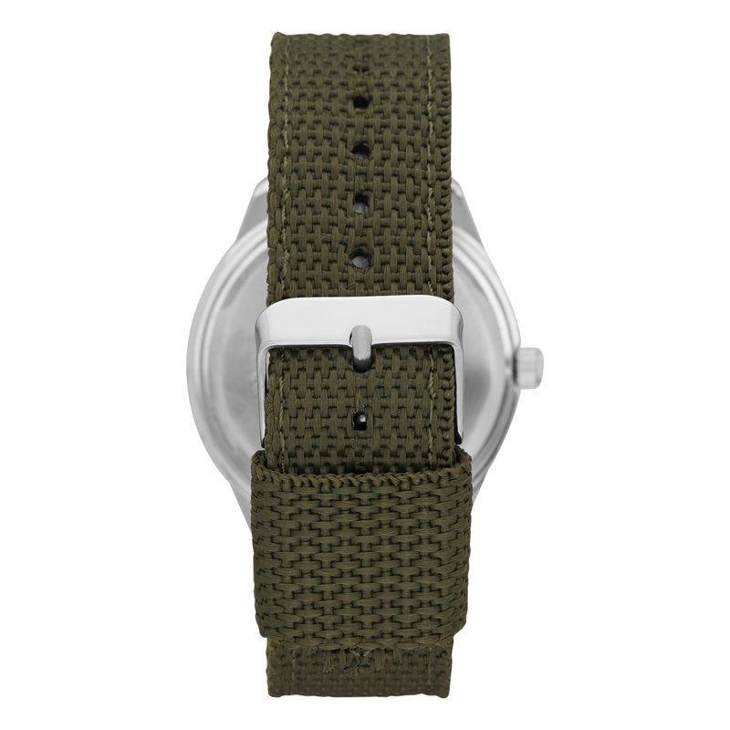 Men's Watch with Silvertone Case and Green Nylon Strap - Easy Read Dial