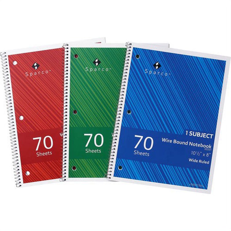 Wire-Bound Notebook with Perforated Sheets, 3-Hole Punch, Stiff Cover - Pack of 3