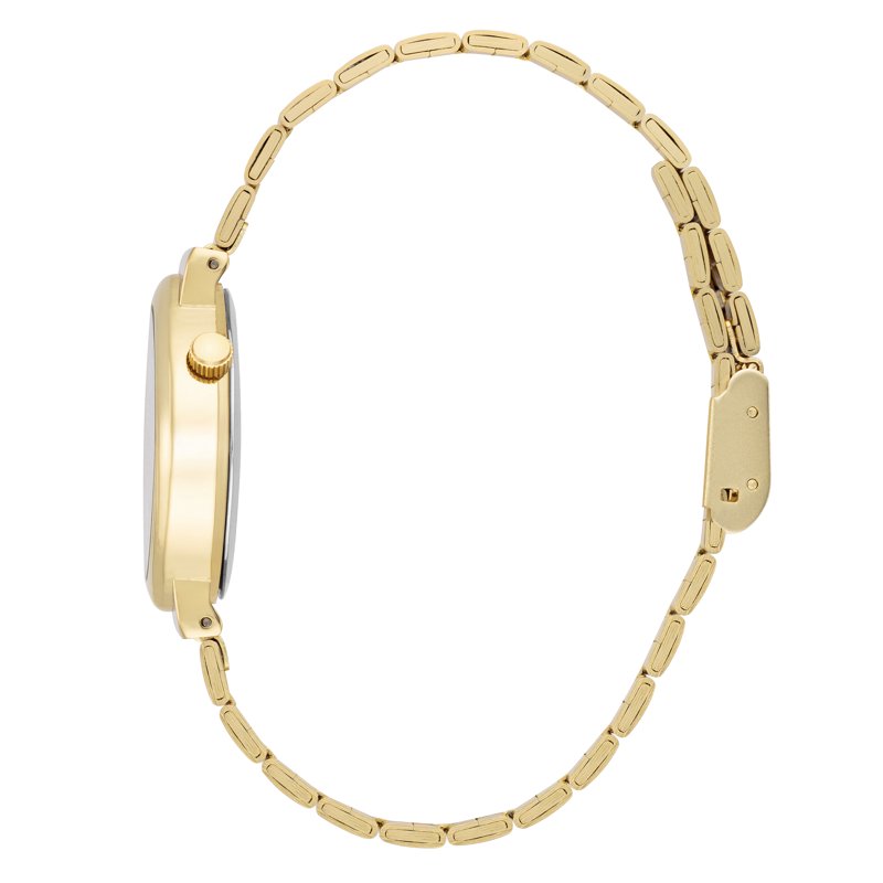 Women's Gold-Tone Wristwatch with Green Dial & Diamond Accent