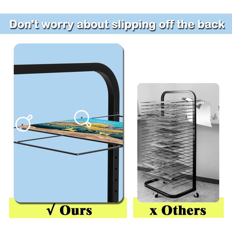 20-Tier Metal Art Drying Rack with Lockable Wheels, Space-Saving & Mobile