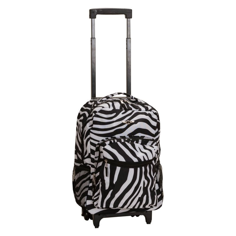 Unisex 17-Inch Rolling Backpack with Wheels and Organizer - Blue Leopard