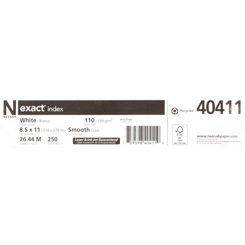 Index Cardstock White 8.5 x 11 Inches, 110 lb/199 GSM, Pack of 250 Sheets