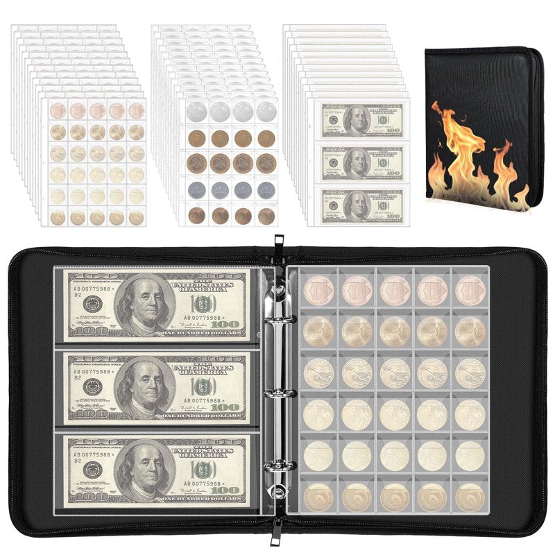 Fireproof Coin Collection Book Holder with 400 Pockets & Currency Sleeves