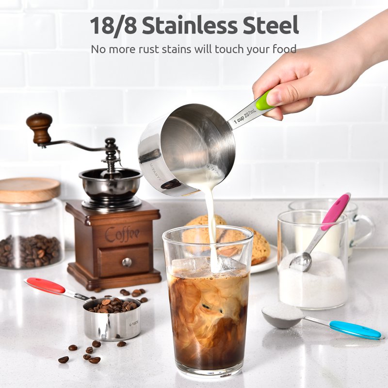 Multicolor 12-Piece Stainless Steel Measuring Cups & Spoons Set with Strengthened Welds – 18/8, Nested