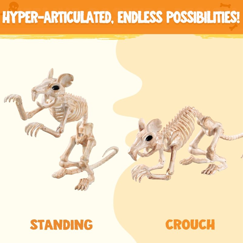 Joyfy 2 Pack 11” Rats Skeleton Halloween Decoration - Posable Plastic Animal Skeletons (Variation: Mouse)
