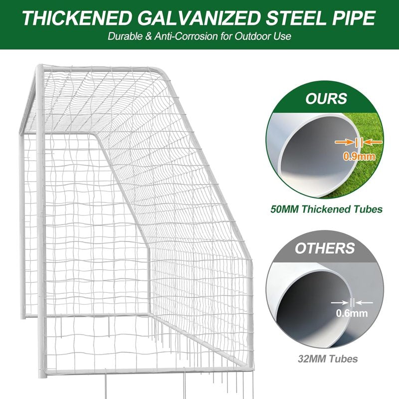 ABORON 18' x 7' Backyard Soccer Goal with Steel Frame & Net - White