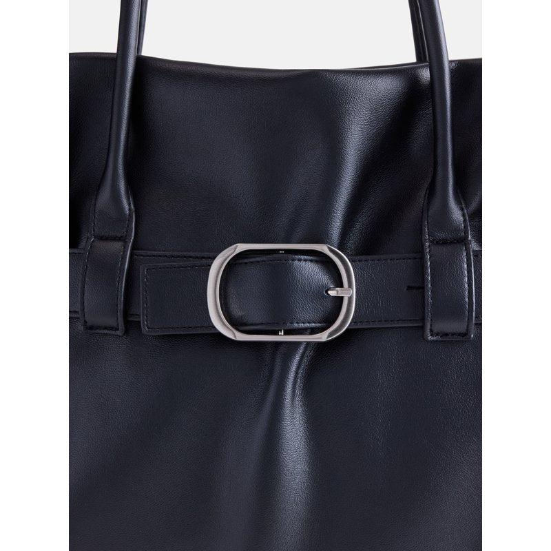 Women's Faux Leather Tote Bag with Buckle - Stylish and Spacious Handbag