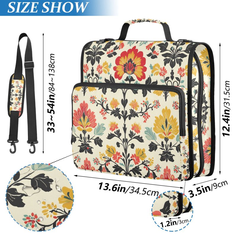 Zipper Binder with Shoulder Strap 2-Inch Ring Holds 500 Sheets Office File Organizer