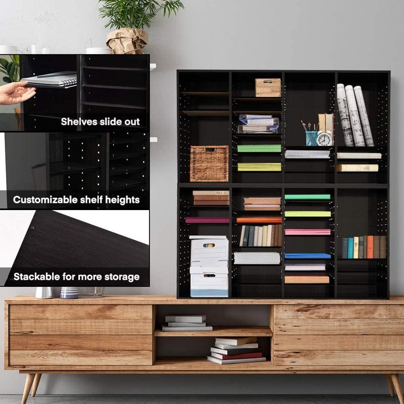 Wooden Literature Organizer with Adjustable Compartments for Office & Classroom