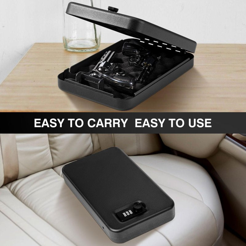 Portable Gun Safe with Combination Lock, Small Handgun Lock Box, Travel Security