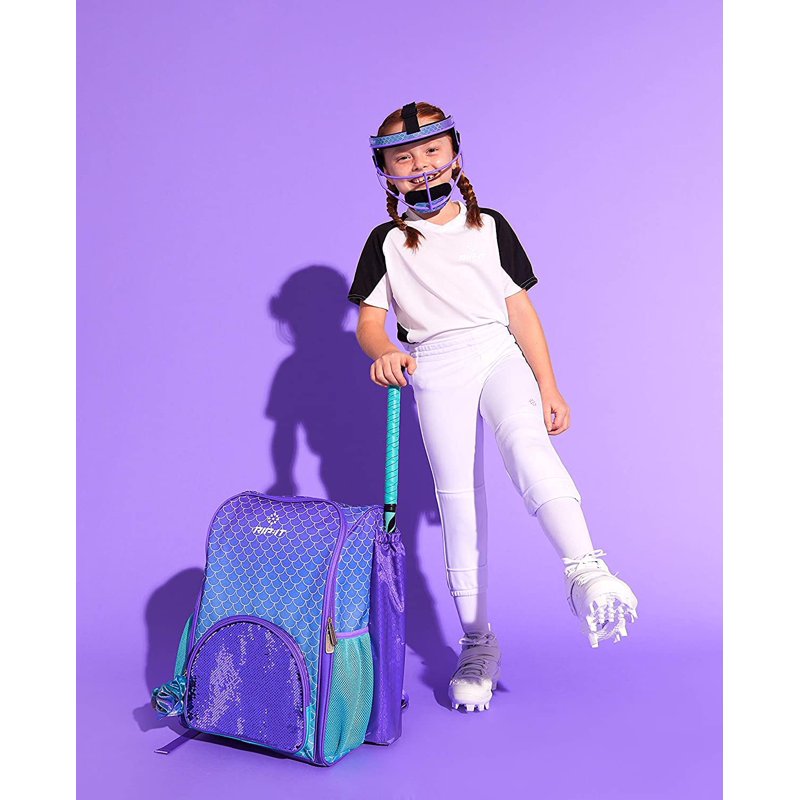 Softball Backpack with Ombre Mermaid Print & Flip Sequins - Adjustable & Water Bottle Sleeve